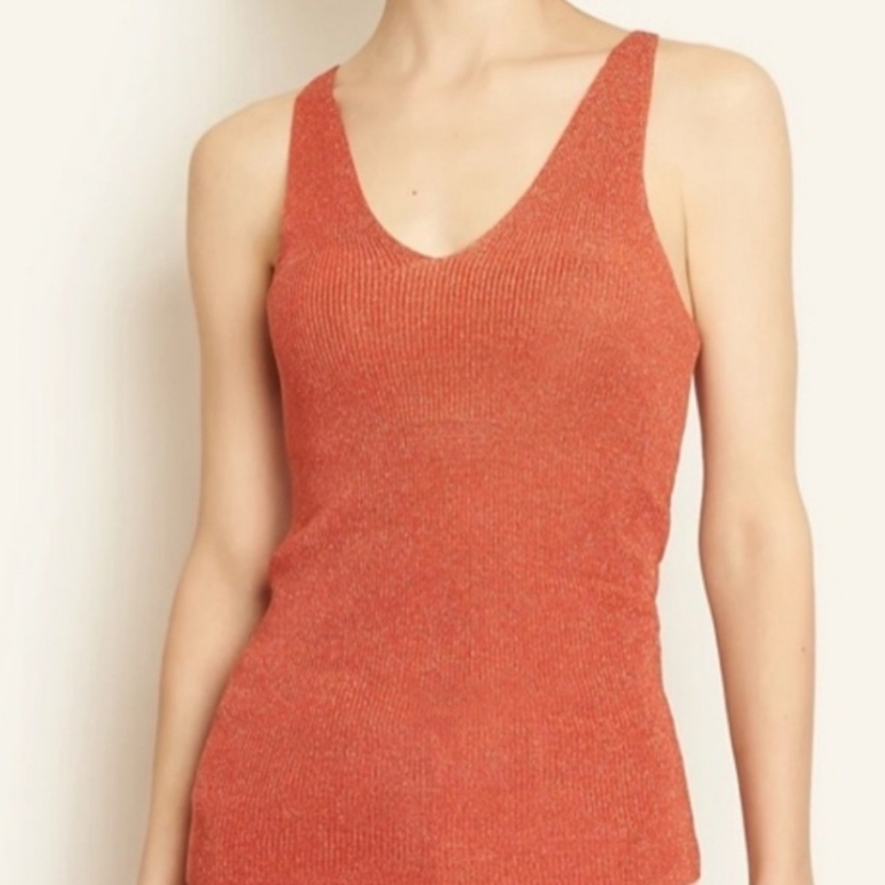 Ann Taylor Shimmer V-neck Tank Copper Sparkle Size small